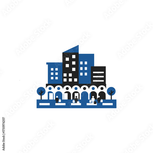 Shopping street illustration on a transparent background