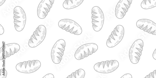 baguette pattern background. doodle bread pattern background. Bakery theme pattern background. Bake shop themes pattern doodle for packaging.