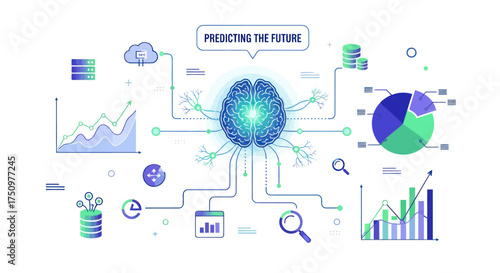Artificial Intelligence Brain Predicting Future Data Analytics Infographic.