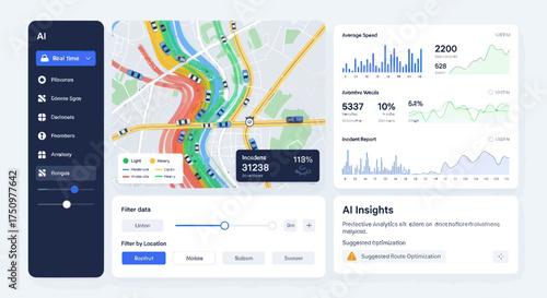 Futuristic digital dashboard displaying AI-powered data analytics and city navigation.