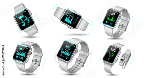 Collection of Modern Smartwatches Displaying Health Data.