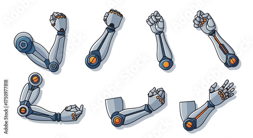 Collection of Futuristic Robotic Arms in Various Poses.