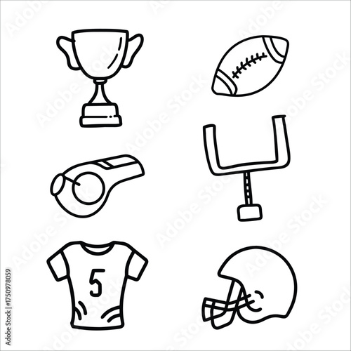 Hand-Drawn American Football Icon Set in Doodle Style