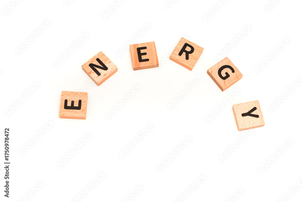 Obraz premium The word energy is spelled out with wooden blocks on a white background concept