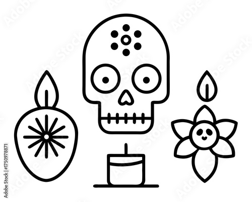 Sugar Skull Mandala Vector Design, Symmetrical Floral Skull Ornament for Día de los Muertos Art 