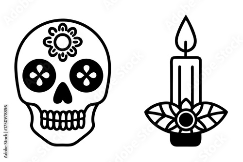 Sugar Skull Mandala Vector Design, Symmetrical Floral Skull Ornament for Día de los Muertos Art 