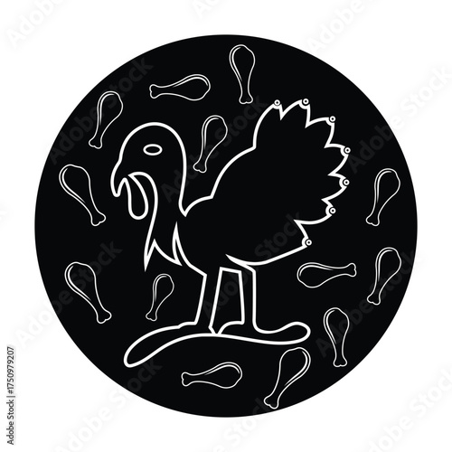 Whimsical turkey illustration surrounded by drumsticks, perfect for thanksgiving designs