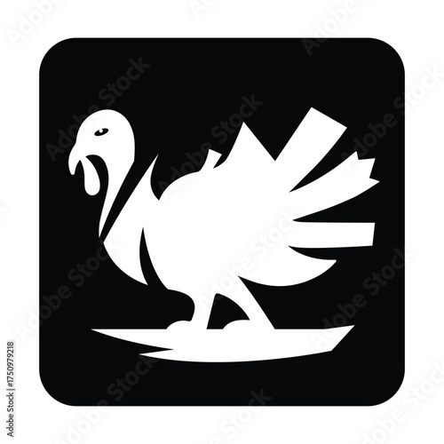 Stylized turkey standing on a flat surface isolated on white background for design use