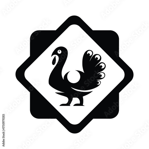 Stylized turkey inside a star shape isolated on white background for design element