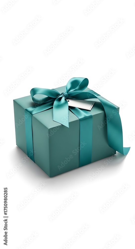 Obraz premium Elegant Teal Gift Box with Ribbon on White Background.