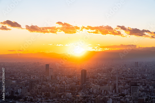 夕焼けの下に広がる大都会