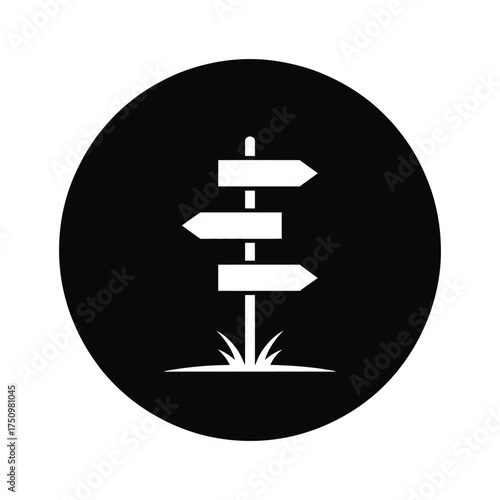 Icon of a directional signpost with multiple arrows pointing in different directions on a black background