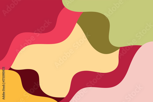 Colorful paper-cut style design with red, pink, and olive green layers forming soft organic curves and warm texture transitions, ideal for poster art, branding, and digital layouts.