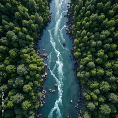 Aerial View of Clean River and Forest