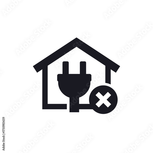blackout icon with house and plug, no electricity pictogram