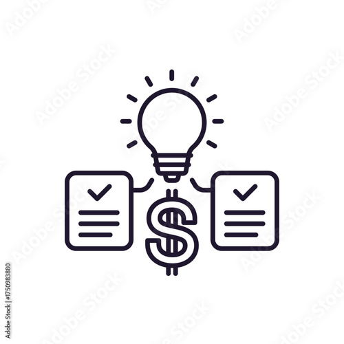 patent cost icon, business and money line design on white