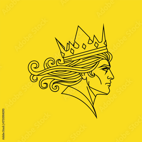 Vector art of king head with crown isolated on yellow background, royal and luxury concept