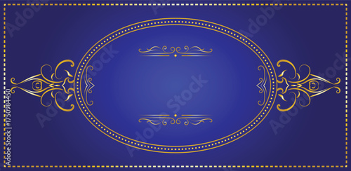 Elegant blue and gold frame with intricate details, perfect for invitations and announcements, with space for text