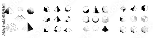 Abstract geometric shapes and forms with halftone shading and minimalist style