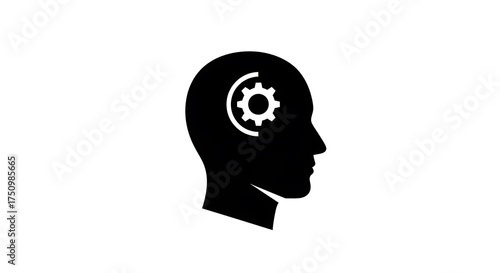 Thinking Process - Head Silhouette with Gear Inside for Mental Concept.