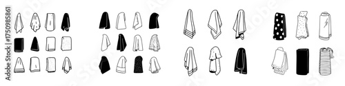 Collection of hanging and folded bath and hand towels in various styles