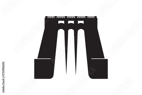 Hydroelectric Dam Silhouette Vector Water Dam Bridge Black Icon