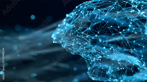 Abstract representation of a digital network with glowing blue lines and nodes, creating a sense of movement and depth