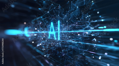 Abstract representation of a digital network with glowing blue lines and nodes, creating a sense of movement and depth