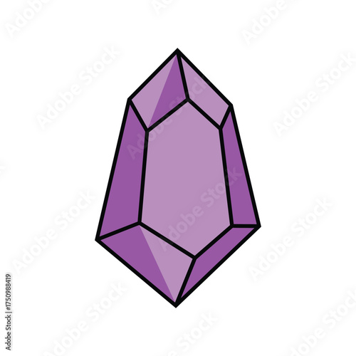 Shining gemstone features a vibrant amethyst color and prominent facets on transparent background