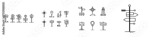 Collection of hand drawn navigation and direction signs outline icons