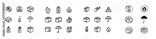 Shipping and handling warning icons for cargo and packages
