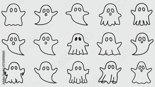 Cartoonish Ghosts: Minimalist Outline Design for Halloween Decorations