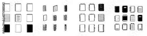 Hand drawn icons of spiral bound notebooks and individual binding coils
