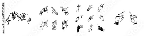 Robotic prosthetic hand gestures and interaction icons collection