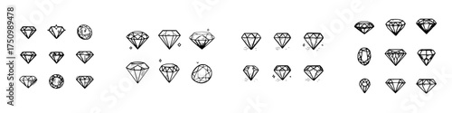 Hand drawn icons of various diamond and gemstone shapes and cuts