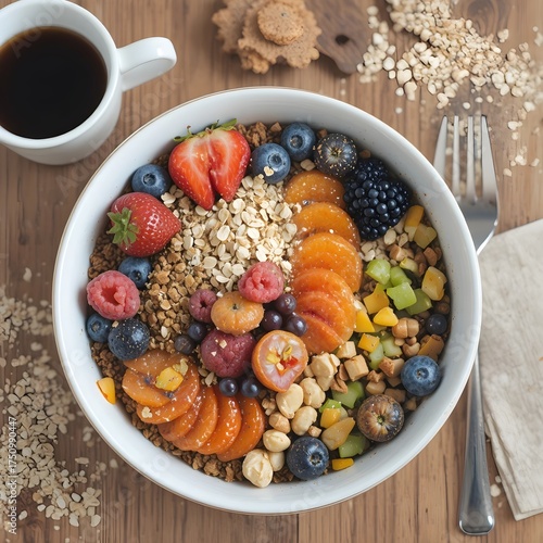 Healthy Breakfast with Fruits and Coffee