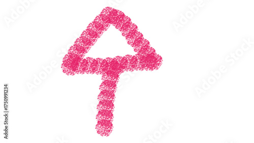 Pink rose petal arrow pointing upward against white background