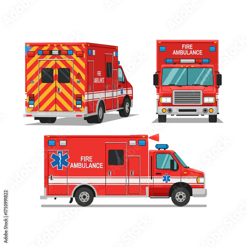 Fire Ambulance Responding to Emergency Scene with Lights and Sirens