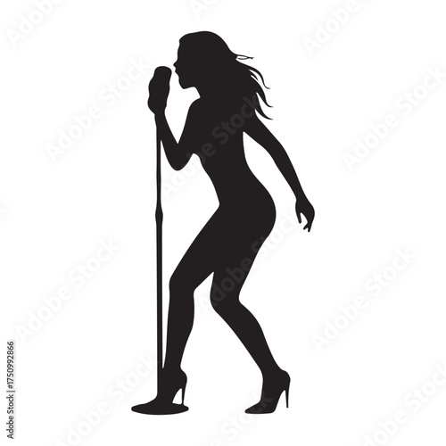 Female singer silhouette vector flat illustration design on white background