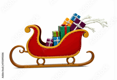 Festive sleigh filled with colorful, wrapped gifts ready for holiday celebrations and joyful winter season deliveries