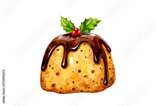 Delicious Christmas Cake with Chocolate Glaze and Festive Holly Decoration for Holiday Celebrations