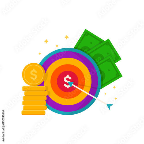 Achieving Money Targets. Flat Vector Illustration