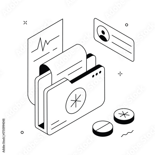 Folder with healthcare documents, isometric illustration of medical records