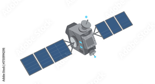 Modern Satellite with Solar Panels and Antennae.
