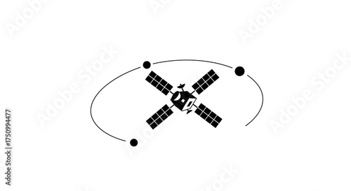 Satellite in Orbit with Solar Panels and Antenna.