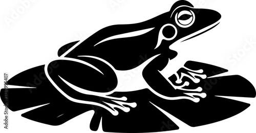 frog sitting on lily pad silhouette vector illustration
