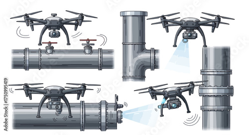 Drones Inspecting Industrial Pipes for Maintenance and Inspection.