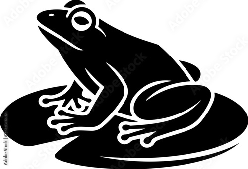 frog sitting on lily pad silhouette vector illustration