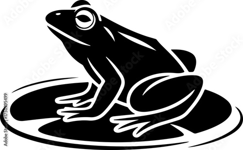frog sitting on lily pad silhouette vector illustration