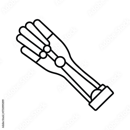 A minimalist line art illustration of a robotic arm, representing technology, automation, and artificial intelligence